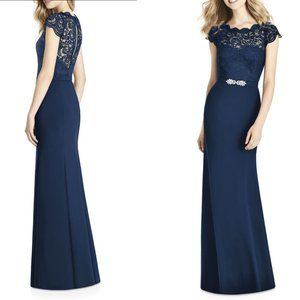 jenny packham lace & crepe sheath gown
